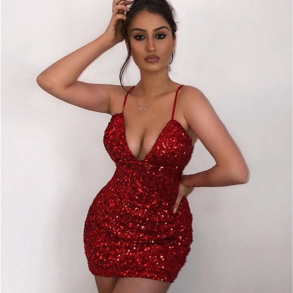 NWT SOLD OUT Red Sequin “Call Me Princess” Sequin Mini Dress Fashion Nova Small - Picture 6 of 15